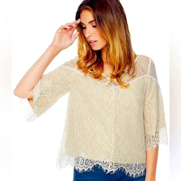 Ella Moss Amara Lace Blouse in Natural Size XS - Picture 1 of 7